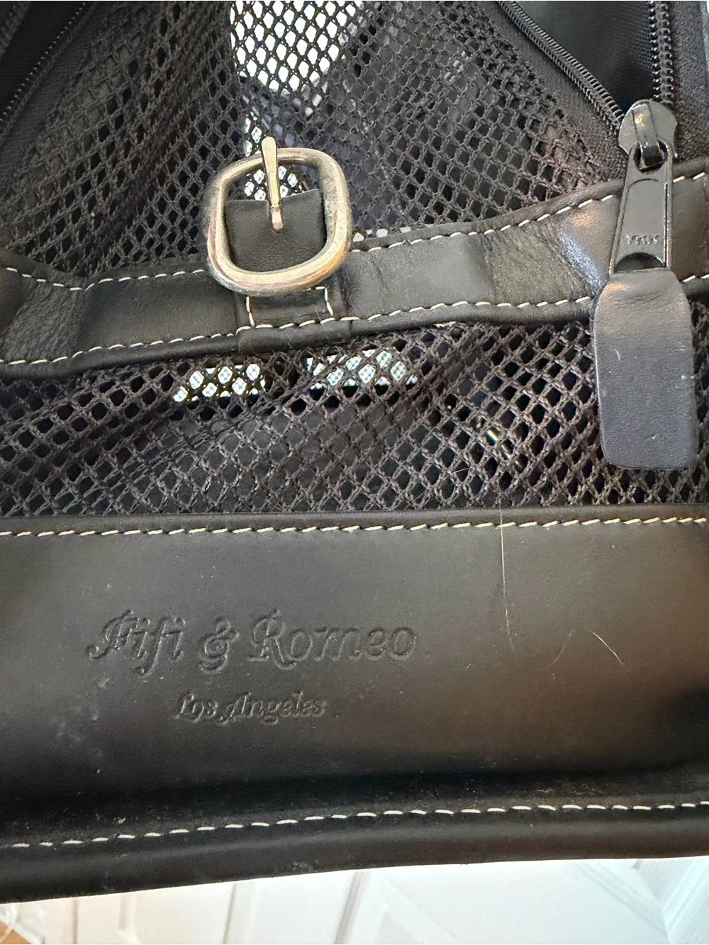Fifi & Romeo Pet Carrier Denim Navy and Leather Tote with Black Trim